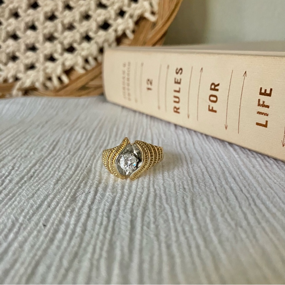 Solitaire & Gold Bypass Ring “Chantelle” Classic Engagement Promise Wedding